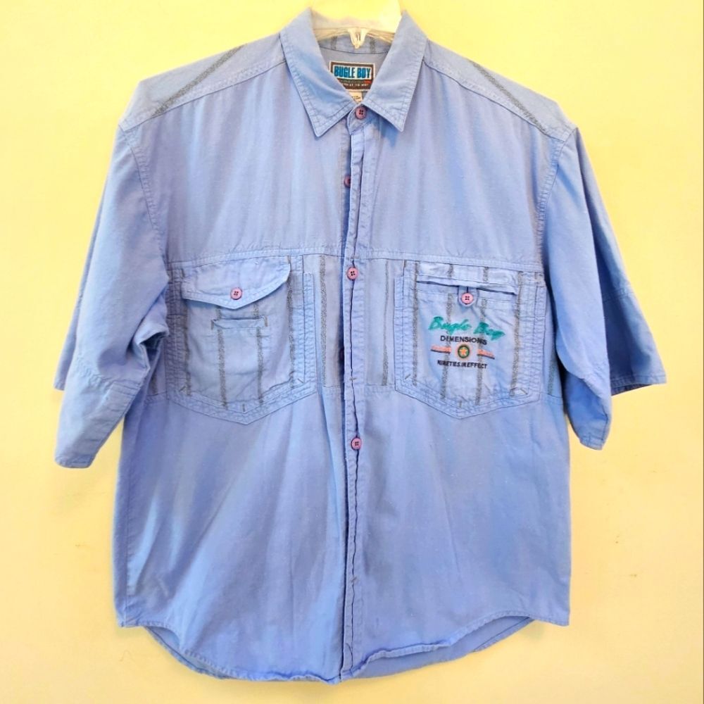 Bugle Boy Dimension Shirt Men Sz L Blue 80s/Nineties in Effect Y2K Vintage Retro